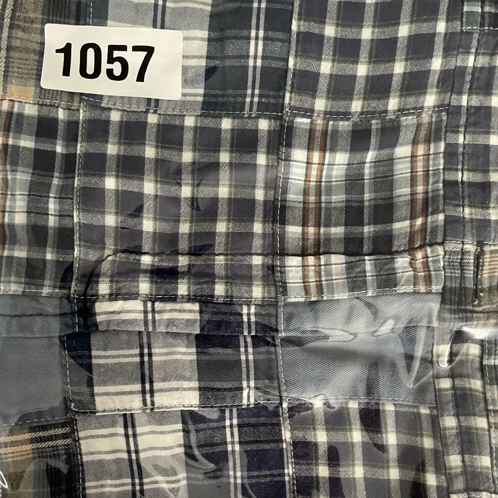 LOFT Patchwork Skirt Women Sz 12 Blue Madras Lined Zipper Button Pockets Preppy - Picture 10 of 10